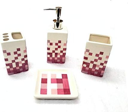 Empire Home Geometric 4-Piece Ceramic Set Pink Squares 1