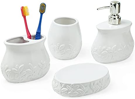 FORLONG Ceramic Embossed Leaves Bathroom Set 4 Piece