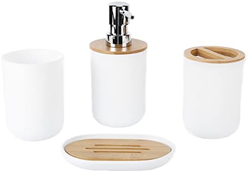 Oceanside 4Pcs Bamboo Bathroom Accessory Set White