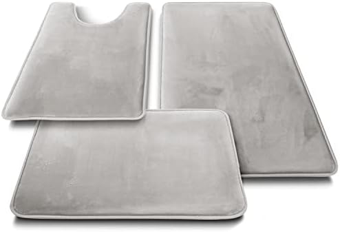 Clara Clark 2 Piece Velvet Bath Mat Set - Non-Slip Quick Drying Silver