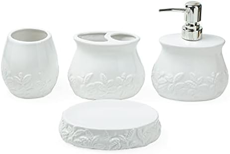 FORLONG Ceramic Embossed Leaves Bathroom Set 4 Piece