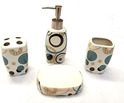 Empire Home Geometric 4-Piece Ceramic Bathroom Set Blue Circles