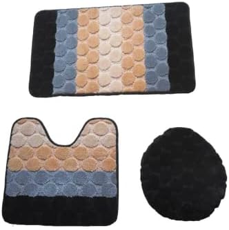 BH Home Linen 3 pcs Geometric Shaggy Bath Rug Set