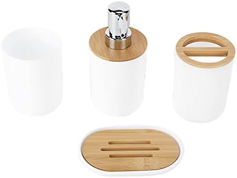 Oceanside 4Pcs Bamboo Bathroom Accessory Set White
