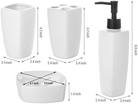 MyGift 4 Piece Modern White Ceramic Bathroom Set