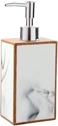 MyGift 4 Piece Bathroom Accessories Set with Marble Design and Wood Trim