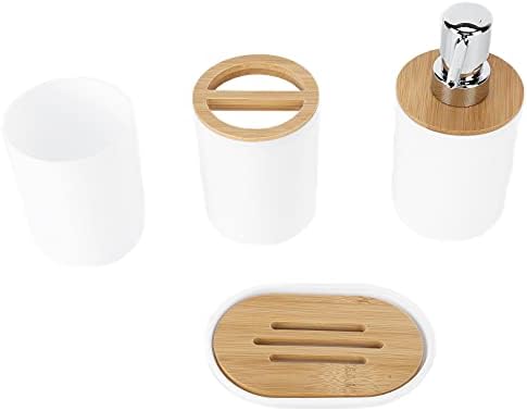 Oceanside 4Pcs Bamboo Bathroom Accessory Set White
