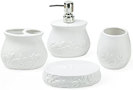 FORLONG Ceramic Embossed Leaves Bathroom Set 4 Piece