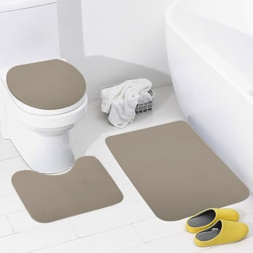 Perostye 3 Pieces Bathroom Rug Set with Anti-Slip Linen Beige Mats