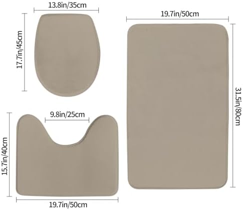 Perostye 3 Pieces Bathroom Rug Set with Anti-Slip Linen Beige Mats