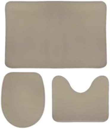 Perostye 3 Pieces Bathroom Rug Set with Anti-Slip Linen Beige Mats