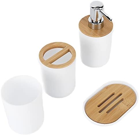 Oceanside 4Pcs Bamboo Bathroom Accessory Set White