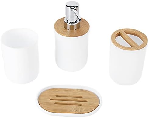 Oceanside 4Pcs Bamboo Bathroom Accessory Set White