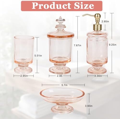 Pink Glass Bathroom Accessories Set 4Pcs 1
