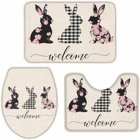 Wotrend Easter Cute Bunny Bath Rugs Set