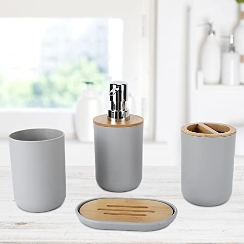 4Pcs Bamboo Bathroom Accessory Set - Waterproof and Sustainable