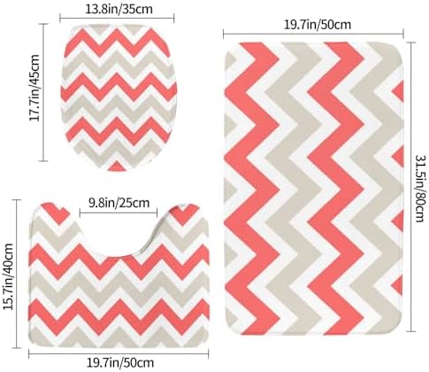 3 Piece Bathroom Mat Set with Non-Slip Absorbent Linen Rugs