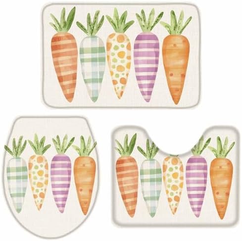 Wotrend Easter 3 Piece Bath Rug Set with Carrot Linen Texture