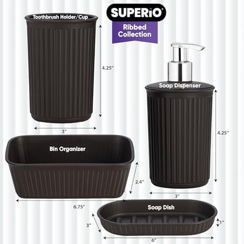 Superio Decorative Plastic Bathroom Accessories Set - Brown