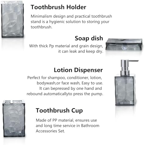 Liuonnam 4-Piece Bathroom Accessories Set Gray
