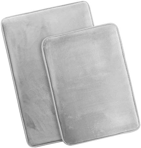 Clara Clark 2 Piece Velvet Bath Mat Set - Non-Slip Quick Drying Silver