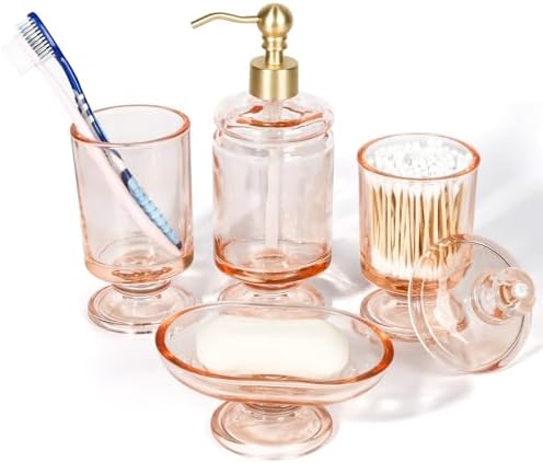 Pink Glass Bathroom Accessories Set 4Pcs 1