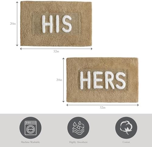 Creative Home Ideas Soft Cotton Bath Rug Set - 20x32 His Hers Linen