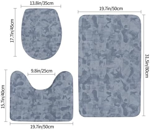 French Blue Mottled Linen 3-Piece Bathroom Rug Set