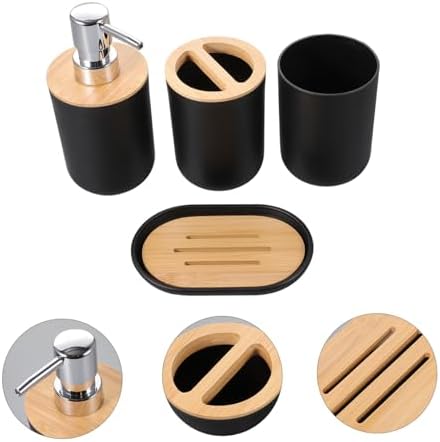 Unomor Modern Bathroom Accessory Set with Wood and Plastic Design