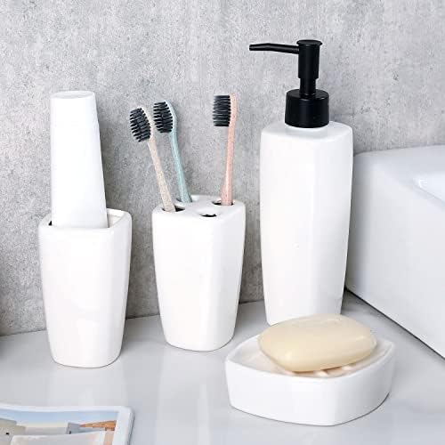 MyGift 4 Piece Modern White Ceramic Bathroom Set