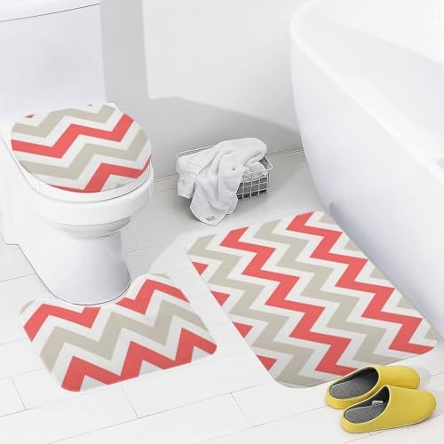 3 Piece Bathroom Mat Set with Non-Slip Absorbent Linen Rugs