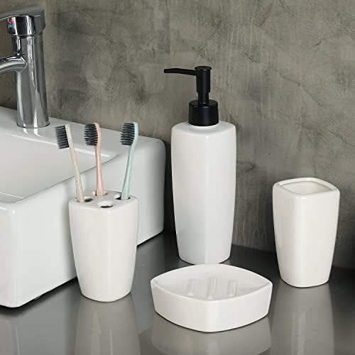 MyGift 4 Piece Modern White Ceramic Bathroom Set