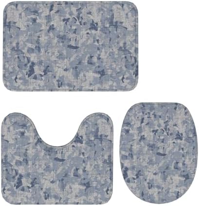 French Linen Mottled Bath Rug Set 3 Pieces Non-Slip