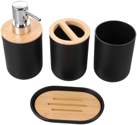 UTHCLO 4PC Bathroom Accessory Set - Soap Dispenser Cup Holder Toothbrush Holder