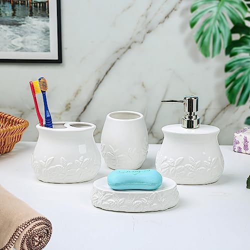 FORLONG Ceramic Embossed Leaves Bathroom Set 4 Piece
