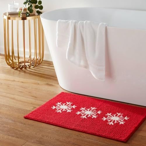 Yiwula Christmas Doormat Soft Winter Red Snowflake Bath Rug