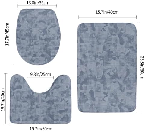 French Blue Mottled Linen 3-Piece Bath Rug Set