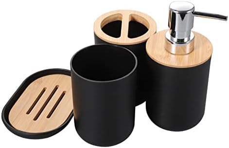 Unomor Modern Bathroom Accessory Set with Wood and Plastic Design