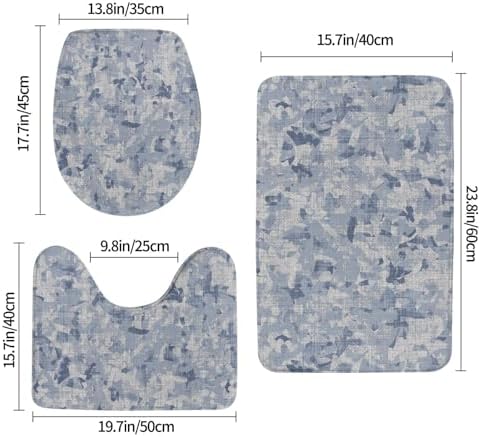 French Linen Mottled Bath Rug Set 3 Pieces Non-Slip