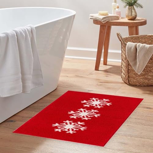 Yiwula Christmas Doormat Soft Winter Red Snowflake Bath Rug