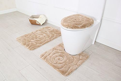 BH Home Linen 3 Piece Ultra Plush Bath Rug Set Beige