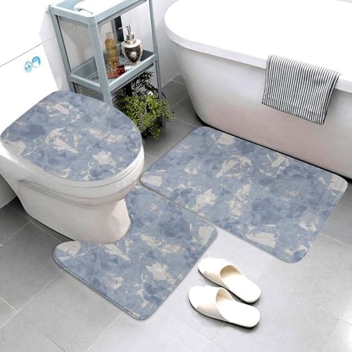 French Linen Print 3 Piece Bathroom Rug Set