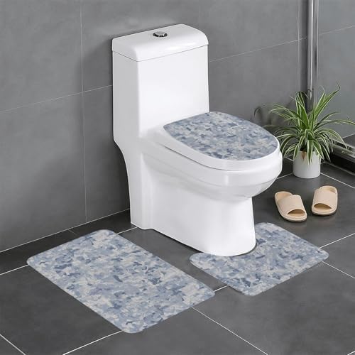 French Linen Mottled Bath Rug Set 3 Pieces Non-Slip