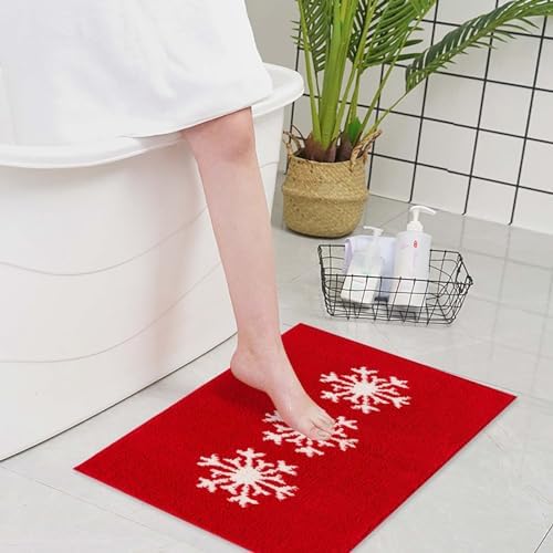 Yiwula Christmas Doormat Soft Winter Red Snowflake Bath Rug