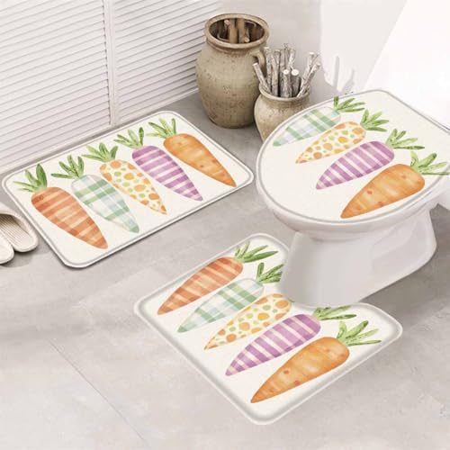 Wotrend Easter 3 Piece Bath Rug Set with Carrot Linen Texture