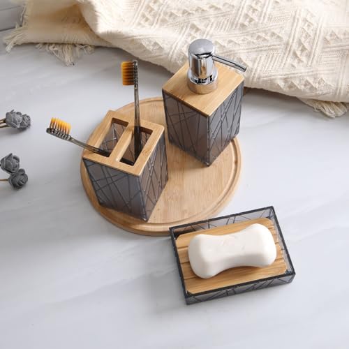 Clear Gray Bamboo Bathroom Accessories Set 6PCS