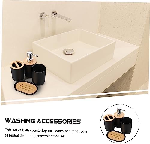Unomor Modern Bathroom Accessory Set with Wood and Plastic Design
