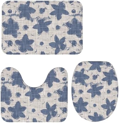 French Linen Floral Bathroom Rug 3-Piece Set