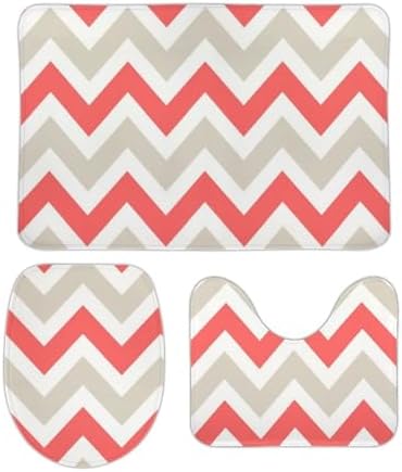 3 Piece Bathroom Mat Set with Non-Slip Absorbent Linen Rugs