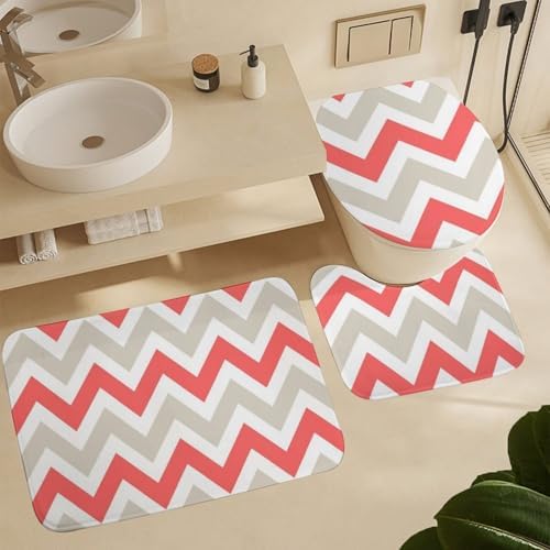 3 Piece Bathroom Mat Set with Non-Slip Absorbent Linen Rugs